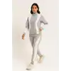 Kadın Premium Parçalı Eşofman Takım - Dik Yaka Fermuarlı Sweatshirt - Gri