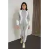 Kadın Premium Parçalı Eşofman Takım - Dik Yaka Fermuarlı Sweatshirt - Gri