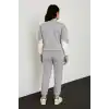 Kadın Premium Parçalı Eşofman Takım - Dik Yaka Fermuarlı Sweatshirt - Gri