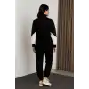 Kadın Premium Parçalı Eşofman Takım - Dik Yaka Fermuarlı Sweatshirt - Siyah