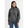 Kadın Üç İplik Dık Yaka Yarım Fermuarlı SweatShirt - Antrasit
