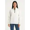 Kadın Üç İplik Dık Yaka Yarım Fermuarlı SweatShirt - Beyaz