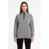 Kadın Üç İplik Dık Yaka Yarım Fermuarlı SweatShirt - Gri