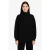 Kadın Üç İplik Dık Yaka Yarım Fermuarlı SweatShirt - Siyah