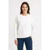 Kadın Üç İplik Düz Bisiklet Yaka SweatShirt - Beyaz