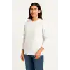 Kadın Üç İplik Düz Bisiklet Yaka SweatShirt - Beyaz