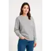 Kadın Üç İplik Düz Bisiklet Yaka SweatShirt - Gri
