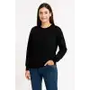Kadın Üç İplik Düz Bisiklet Yaka SweatShirt - Siyah