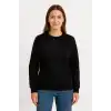 Kadın Üç İplik Düz Bisiklet Yaka SweatShirt - Siyah