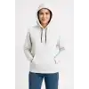 Kadın Üç İplik Kapüşonlu Kanguru Çepli SweatShirt hoodie - Beyaz