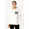 Kadın Üç İplik Kapüşonlu Ön ve Arka Baskılı SweatShirt hoodie - Beyaz
