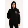 Kadın Üç İplik Kapüşonlu Ön ve Arka Baskılı SweatShirt hoodie - Siyah