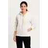 Kadın Üç İplik Kapüşonlu Tam Fermuarlı Kanguru Çepli SweatShirt Hoodie - Beyaz