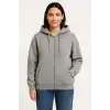 Kadın Üç İplik Kapüşonlu Tam Fermuarlı Kanguru Çepli SweatShirt Hoodie - Gri