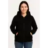 Kadın Üç İplik Kapüşonlu Tam Fermuarlı Kanguru Çepli SweatShirt Hoodie - Siyah