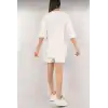 Kadın Unisex Nakış İşlemeli Şort Takım - Beyaz