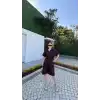 Kadın Yakalı Gömlek Kemerli Şortlu Takım - Bordo