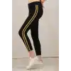 Kadın Yanı Sarı Şeritli Tayt - Siyah