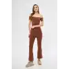 Kadın Yüksel Bel Fitilli İspanyol Paça Tayt - Kahve