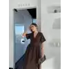 Kısa Kollu Uzun Elbise - Kahve