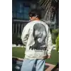 Kışlık Bisiklet Yaka Baskılı SweatShirt - Beyaz