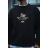 Kışlık Bisiklet Yaka Ön Ve Arka Baskılı SweatShirt - Siyah