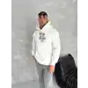 Kışlık Üç İplik Kapüşonlu SweatShirt - Beyaz