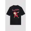 Merry Christmas Baskılı Noel Babalı T-shirt - Siyah