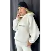 Nakış İşlemeli Üç İplik Sweat Takım- Beyaz