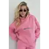 Nakış İşlemeli Üç İplik Sweat Takım- Pembe
