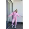 Nakış İşlemeli Üç İplik Sweat Takım- Pembe