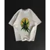 Ön ve Arka Baskılı Oversize Bisiklet Yaka T-shirt- Beyaz