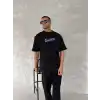 Ön ve Arka Baskılı Oversize Bisiklet Yaka T-shirt- Siyah