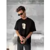 Ön ve Arka Baskılı Oversize Bisiklet Yaka T-shirt - Siyah