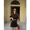 Osy Modal yumuşak dokulu Kumaş Kadın Parçalı Bisiklet Yaka T-shirt Mini Şortlu Etek İkili Takım - Siyah