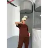 Osy Modal Yumuşak Dokulu Kumaş Kısa Kollu Bluz Rahat Pantalon ikili Takım- Kahverengi
