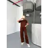 Osy Modal Yumuşak Dokulu Kumaş Kısa Kollu Bluz Rahat Pantalon ikili Takım- Kahverengi
