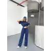 Osy Modal Yumuşak Dokulu Kumaş Kısa Kollu Bluz Rahat Pantalon ikili Takım- Lacivert