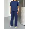 Osy Modal Yumuşak Dokulu Kumaş Kısa Kollu Bluz Rahat Pantalon ikili Takım- Lacivert