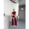 Osy Modal Yumuşak Dokulu Kumaş Kısa Kollu Crop Alt ispanyol Paça Pantalon ikili Takım - Bordo