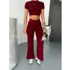 Osy Modal Yumuşak Dokulu Kumaş Kısa Kollu Crop Alt ispanyol Paça Pantalon ikili Takım - Bordo