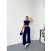 Osy Modal Yumuşak Dokulu Kumaş Kısa Kollu Crop Alt ispanyol Paça Pantalon ikili Takım - Lacivert