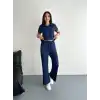 Osy Modal Yumuşak Dokulu Kumaş Kısa Kollu Yakalı T-shirt Pantalon ikili Takım- Lacivert