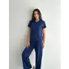 Osy Modal Yumuşak Dokulu Kumaş Kısa Kollu Yakalı T-shirt Pantalon ikili Takım- Lacivert