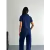 Osy Modal Yumuşak Dokulu Kumaş Kısa Kollu Yakalı T-shirt Pantalon ikili Takım- Lacivert