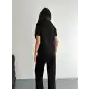 Osy Modal Yumuşak Dokulu Kumaş Kısa Kollu Yakalı T-shirt Pantalon ikili Takım- Siyah