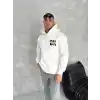Oversize Üç İplik Kapüşonlu SweatShirt - Beyaz