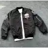 Siyah Askeri Tarz Bomber Mont – Unisex, Punisher Skull Detaylı, Fermuarlı, Cepli, Uzun Kollu, Bahar ve Kış Günlük Moda İçin Uygun - Siyah
