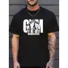 Sporda Günlük Hayata Giyilebilir GYM Baskılı Oversize Bisiklet Yaka Erkek T-shirt - Siyah