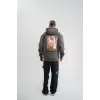 Üç İplik Kapşonlu Dijital Patchli SweatShirt - Füme
